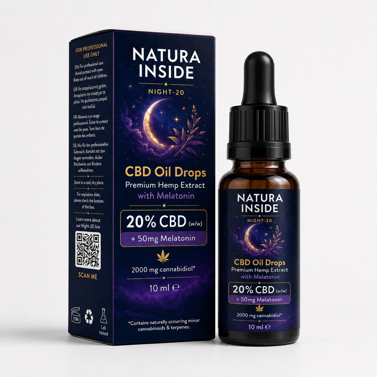 Natura Inside NIGHT-20 – 20% CBD Drops with 50 mg Melatonin – 10 ml