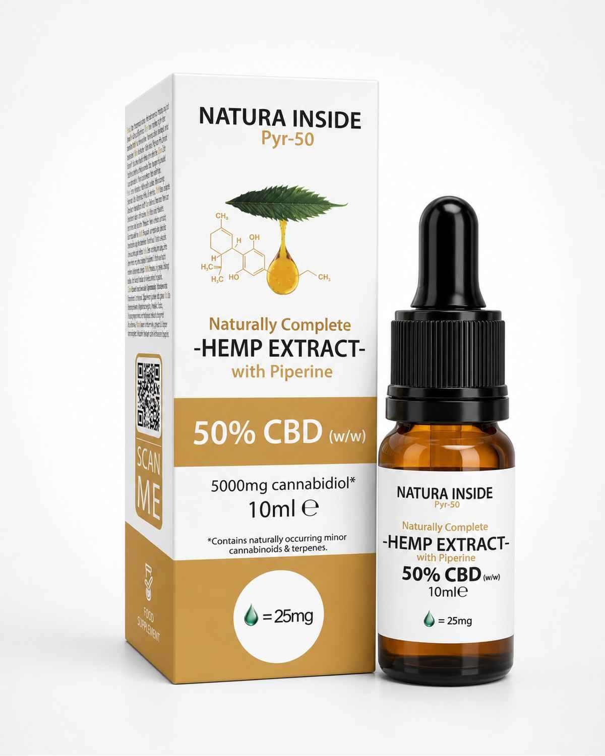 Natura Inside Full Spectrum Cannabis Oil – 50% CBD with Piperine, Pyr Series, 10ml