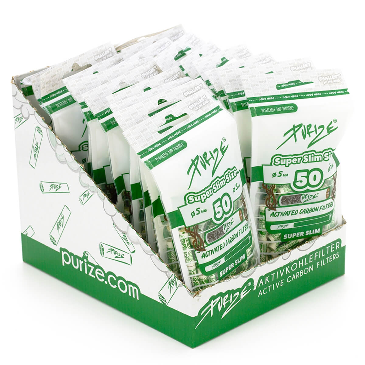PURIZE Super Slim 5 mm — Bag of 50 Filters — White