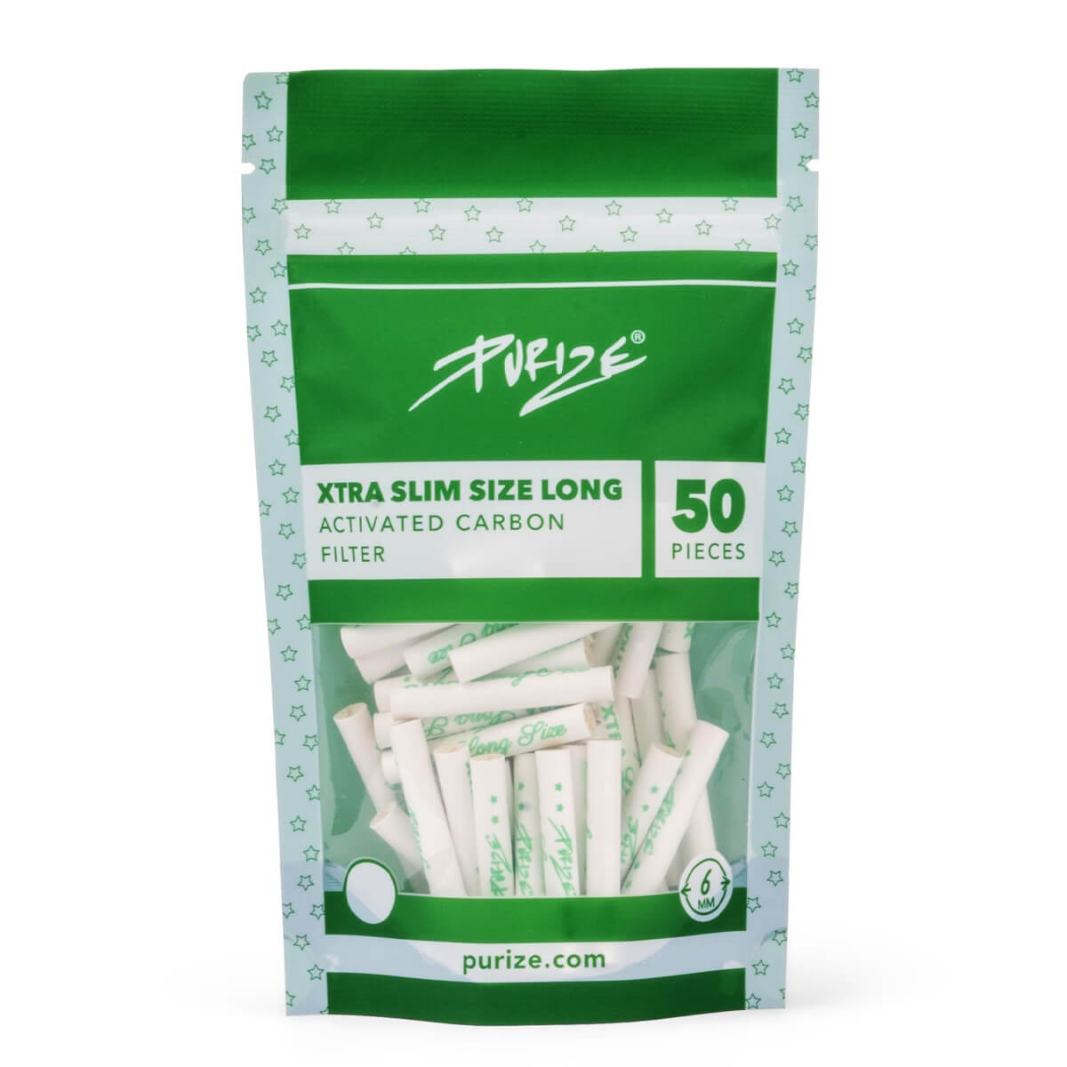 PURIZE XTRA Slim Long 6 mm — Bag of 50 Filters — White