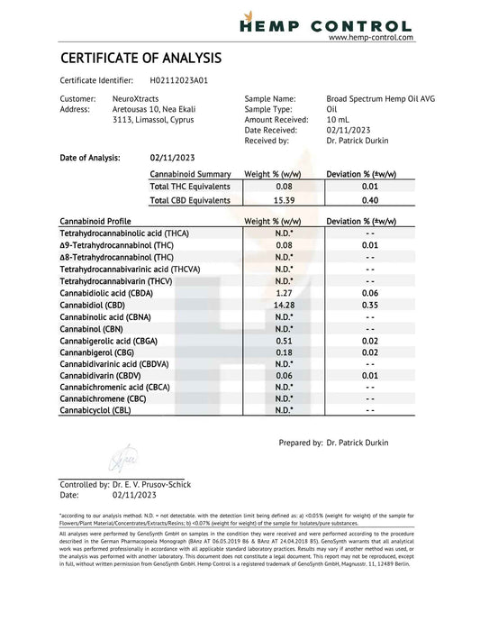 Natura Inside Broad Spectrum Cannabis Oil – 15% CBD with Piperine, Phytorelax Series, 10ml