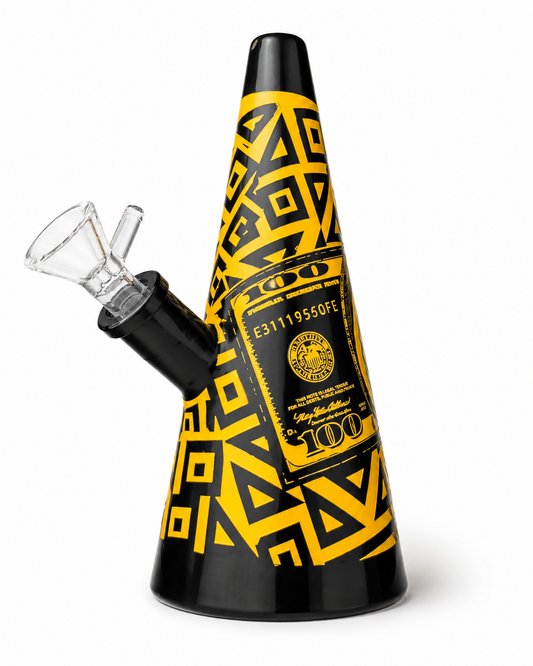 Bounce Coney X Dollar Bill Silicone Bong – Black & Gold, 15 cm