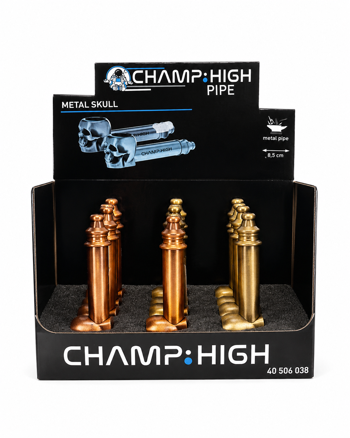 CHAMP HIGH Metal Skull Pipes – Gold & Bronze, 8.5 cm
