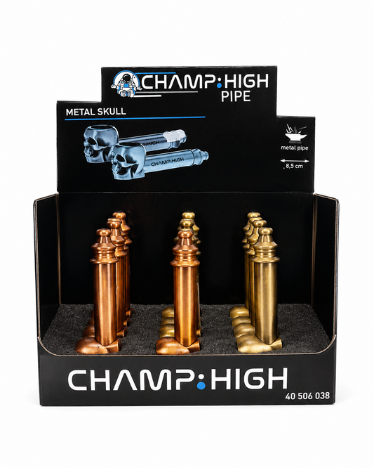 CHAMP HIGH Metal Skull Pipes – Gold & Bronze, 8.5 cm