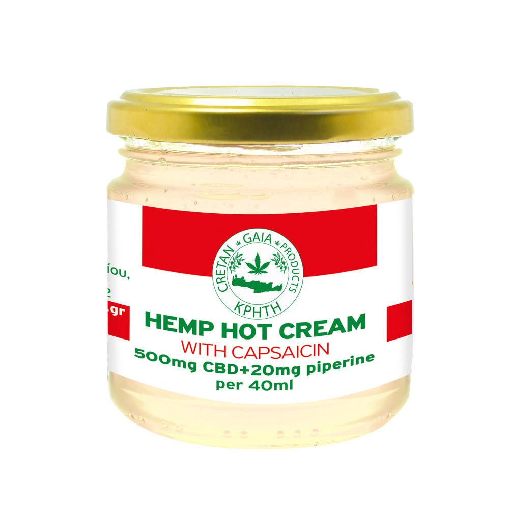 Hemp hot cream jar with yellow cap and red label