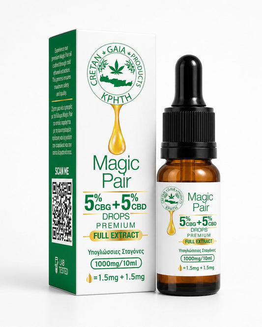 CBD oil dropper bottle and box, Magic Pair 5% CBG+5% CBD full extract