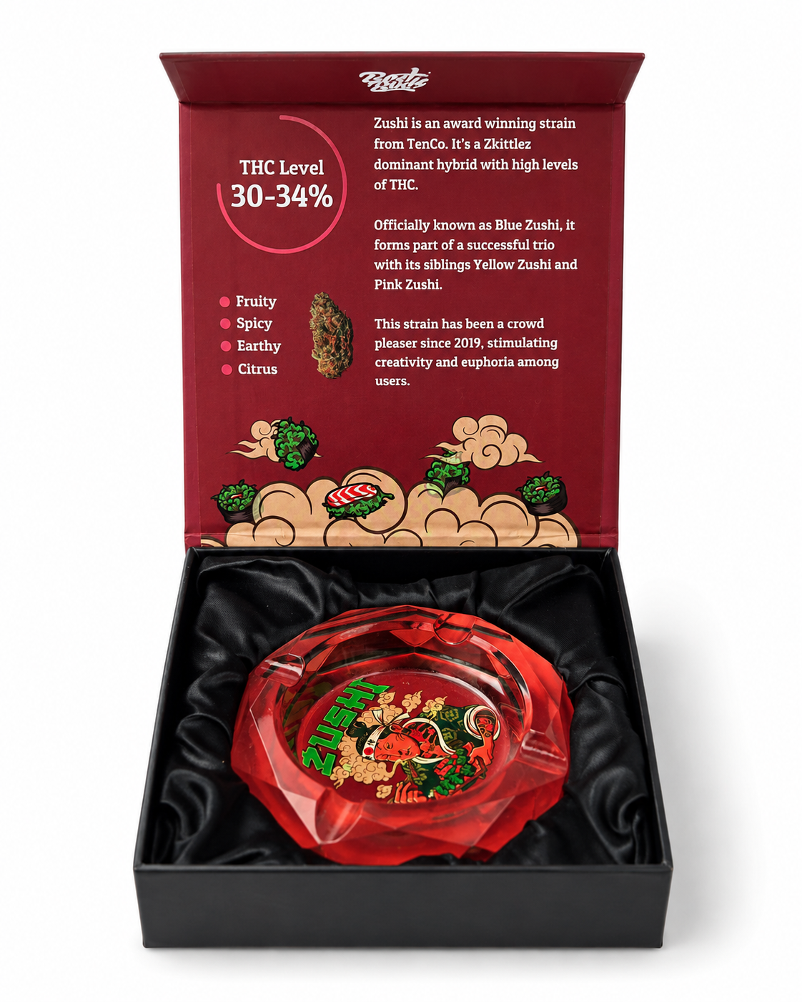Best Buds Zushi Crystal Glass Ashtray with Gift Box