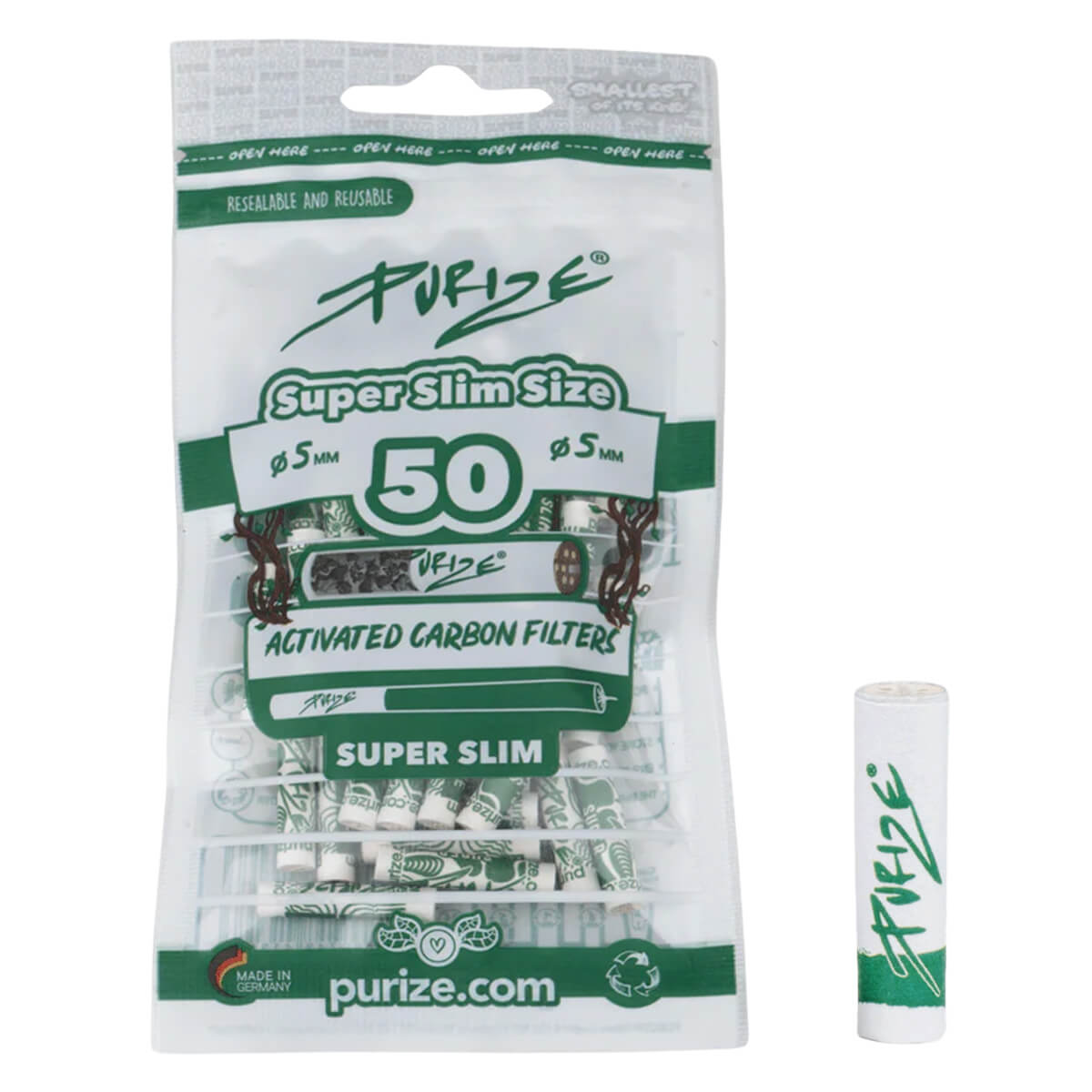 PURIZE XTRA Slim Conical 5 mm — Bag of 50 Filters — White