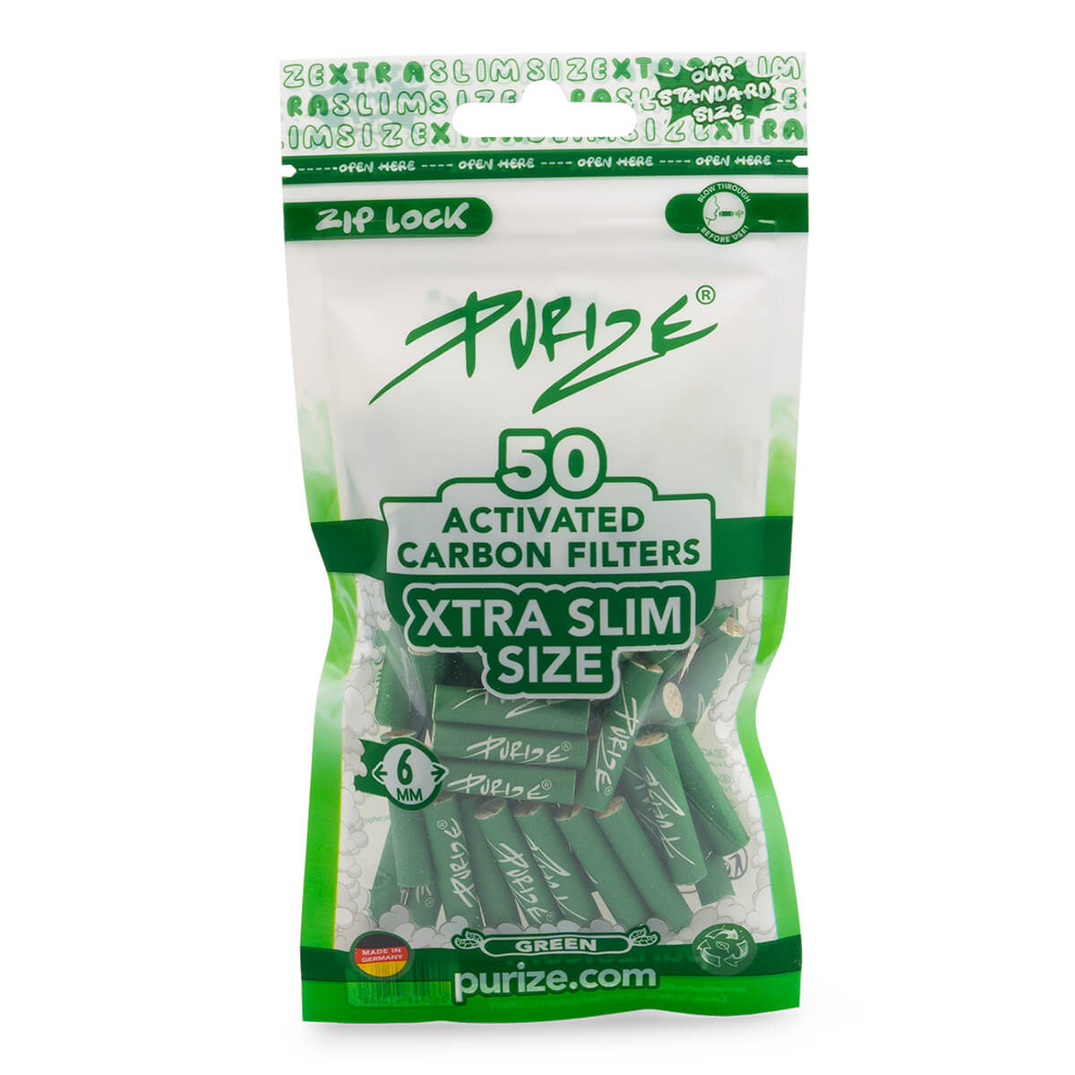 PURIZE XTRA Slim 6 mm — Bag of 50 Filters — Green
