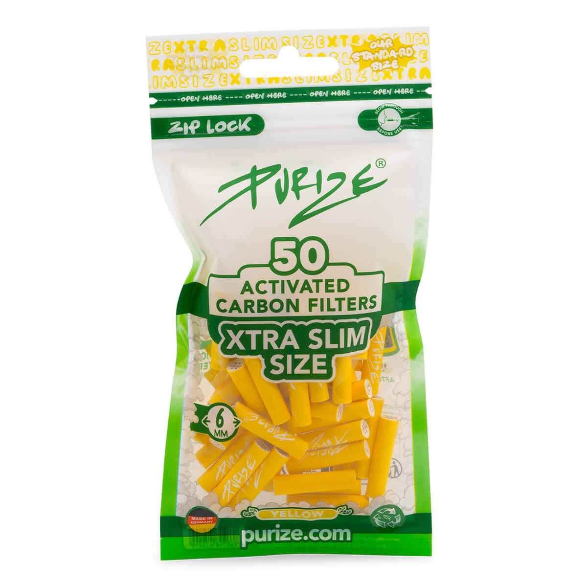 PURIZE XTRA Slim 6 mm — Bag of 50 Filters — Yellow