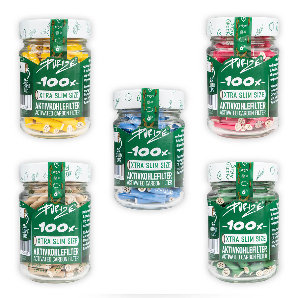 PURIZE XTRA Slim 6 mm — Jar of 100 Filters — Mix
