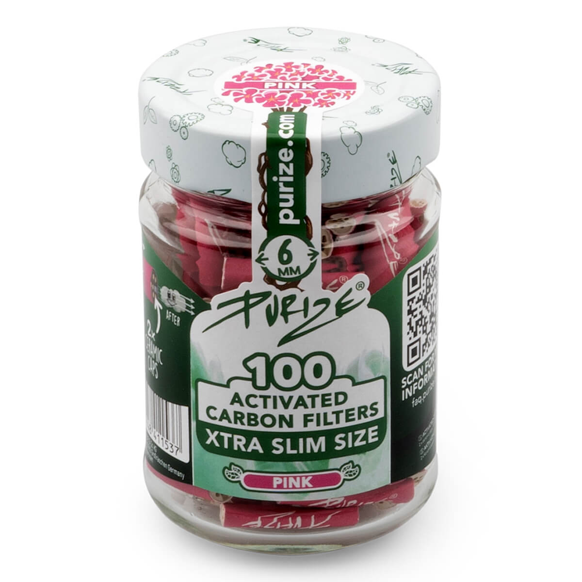 PURIZE XTRA Slim 6 mm — Jar of 100 Filters — Pink