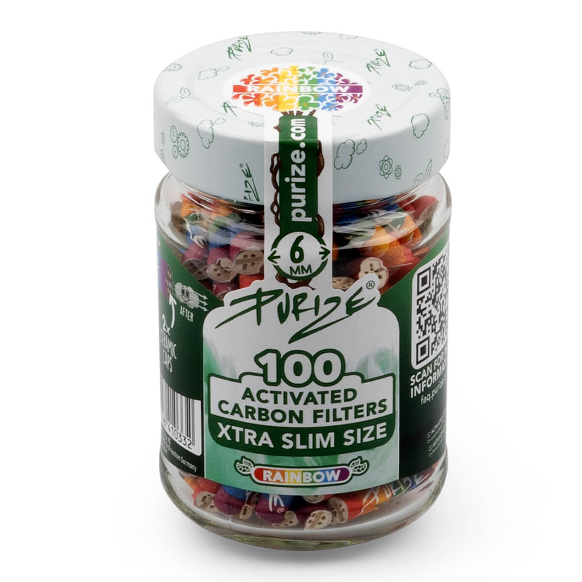 PURIZE XTRA Slim 6 mm — Jar of 100 Filters — Rainbow