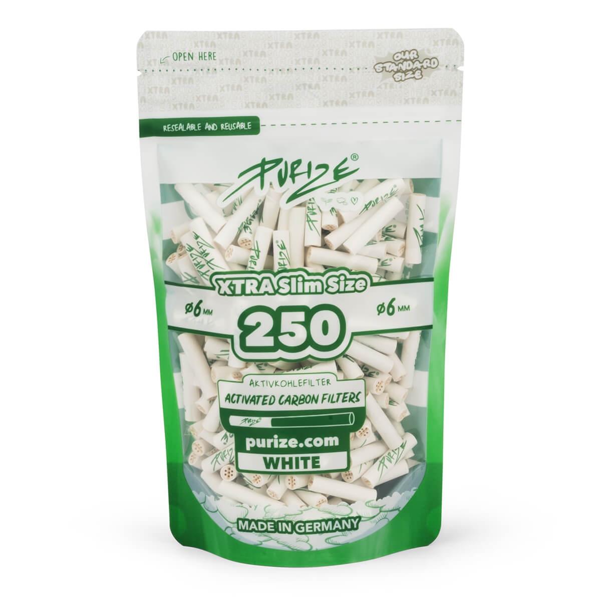 PURIZE XTRA Slim 6 mm — Pack of 250 Filters — White