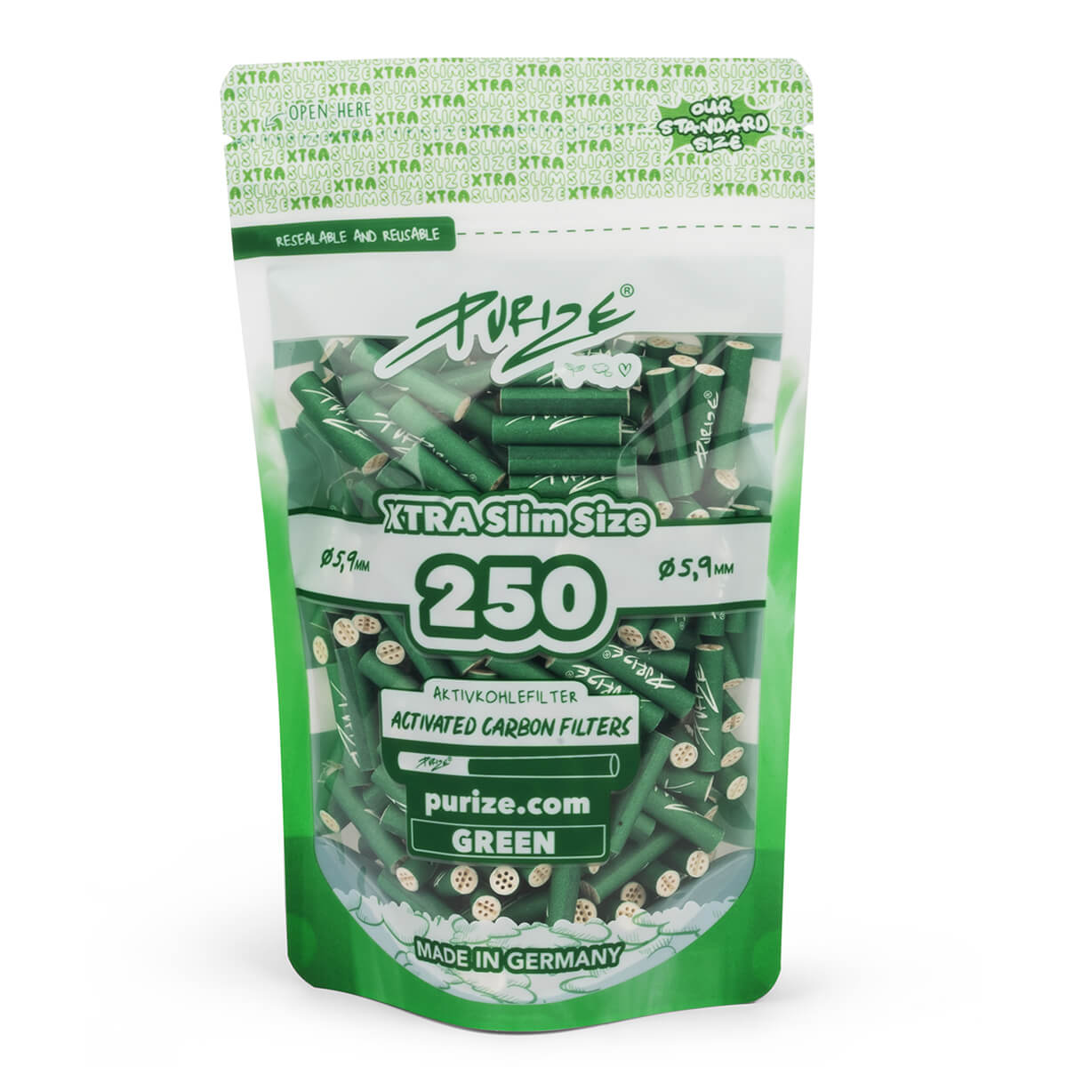 PURIZE XTRA Slim 6 mm — Pack of 250 Filters — Green