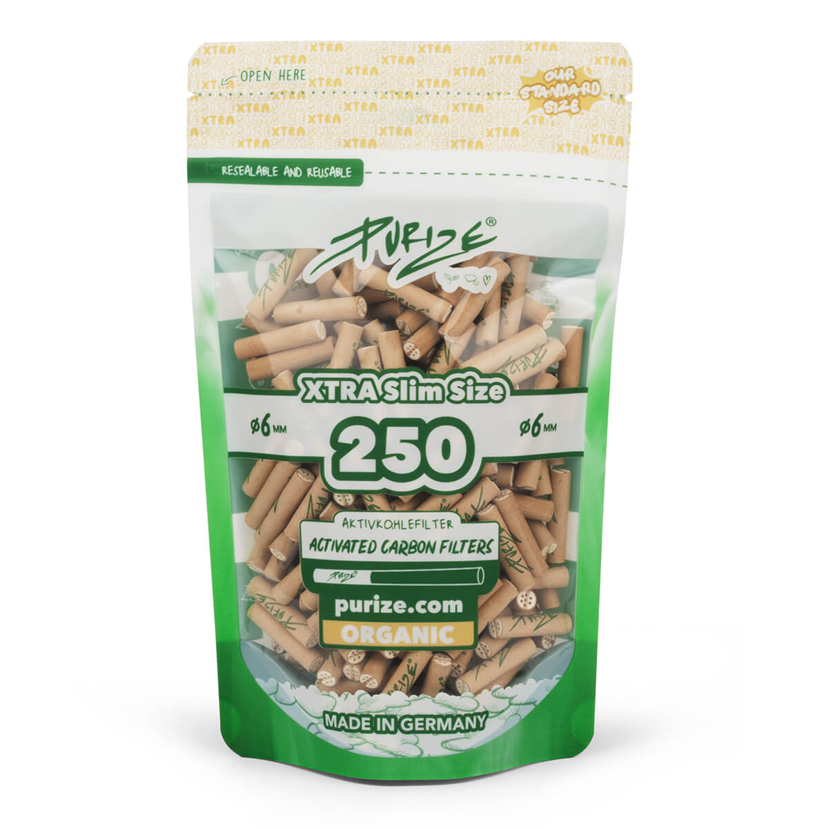 PURIZE XTRA Slim 6 mm — Pack of 250 Filters — Organic