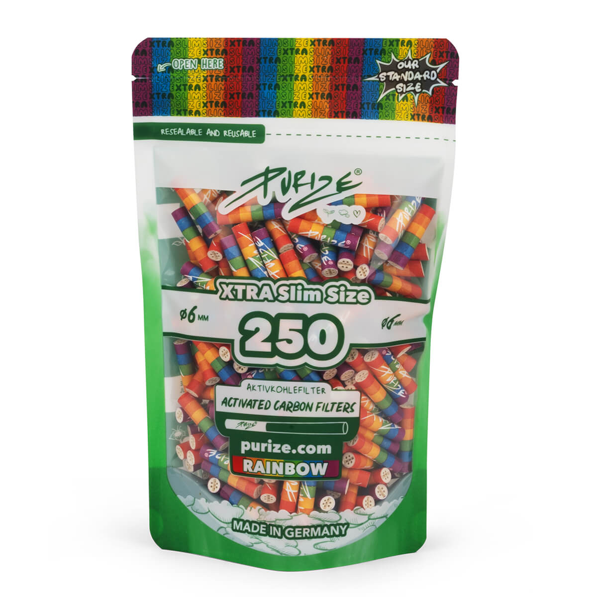PURIZE XTRA Slim 6 mm — Pack of 250 Filters — Rainbow