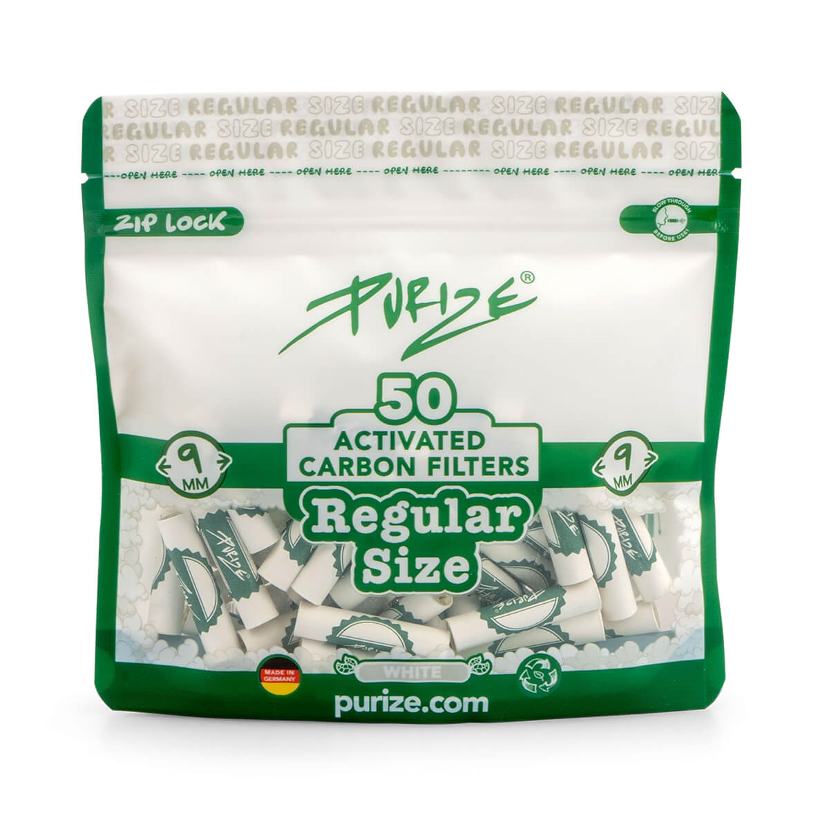 PURIZE Regular 9 mm — Bag of 50 Filters — White