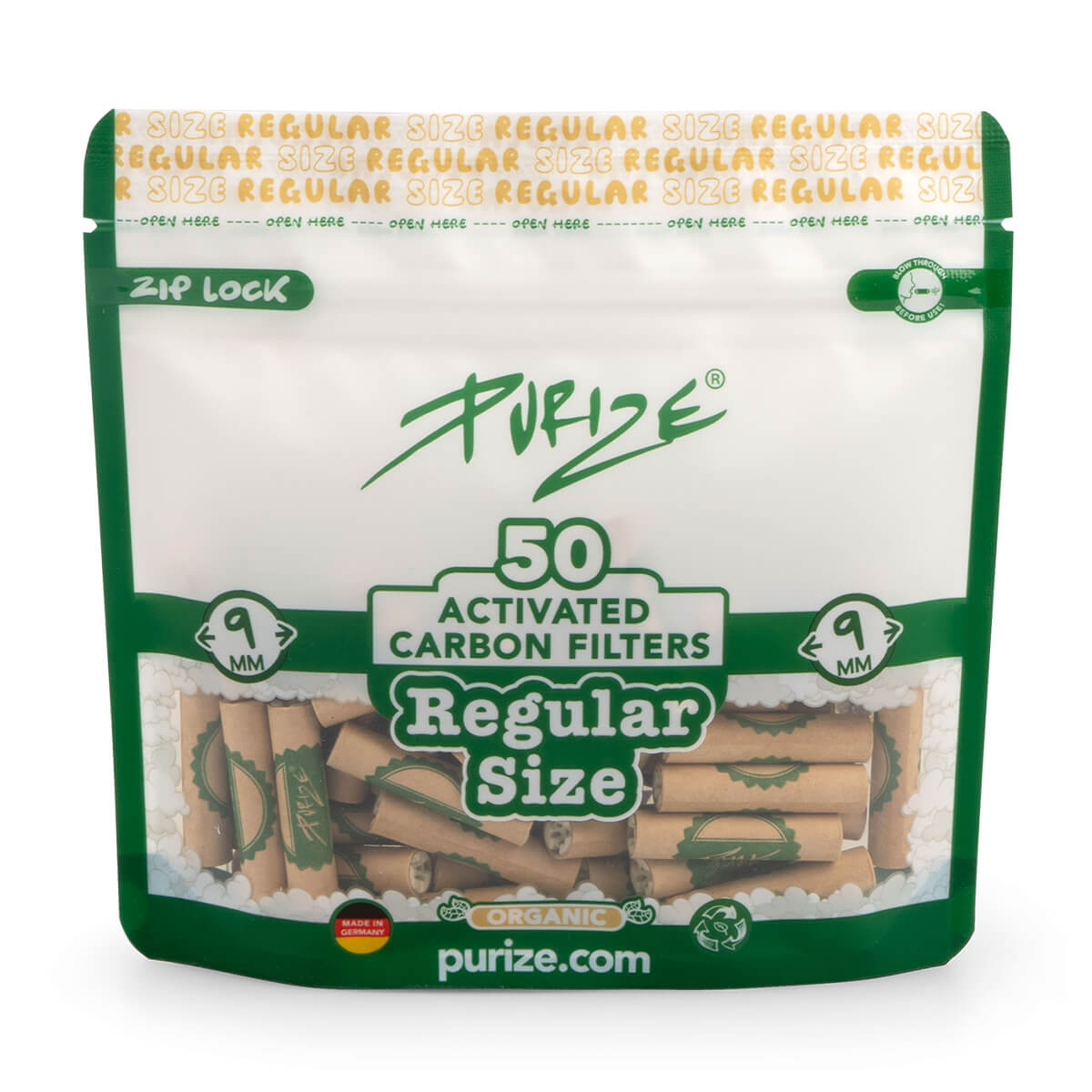 PURIZE Regular 9 mm — Bag of 50 Filters — Organic