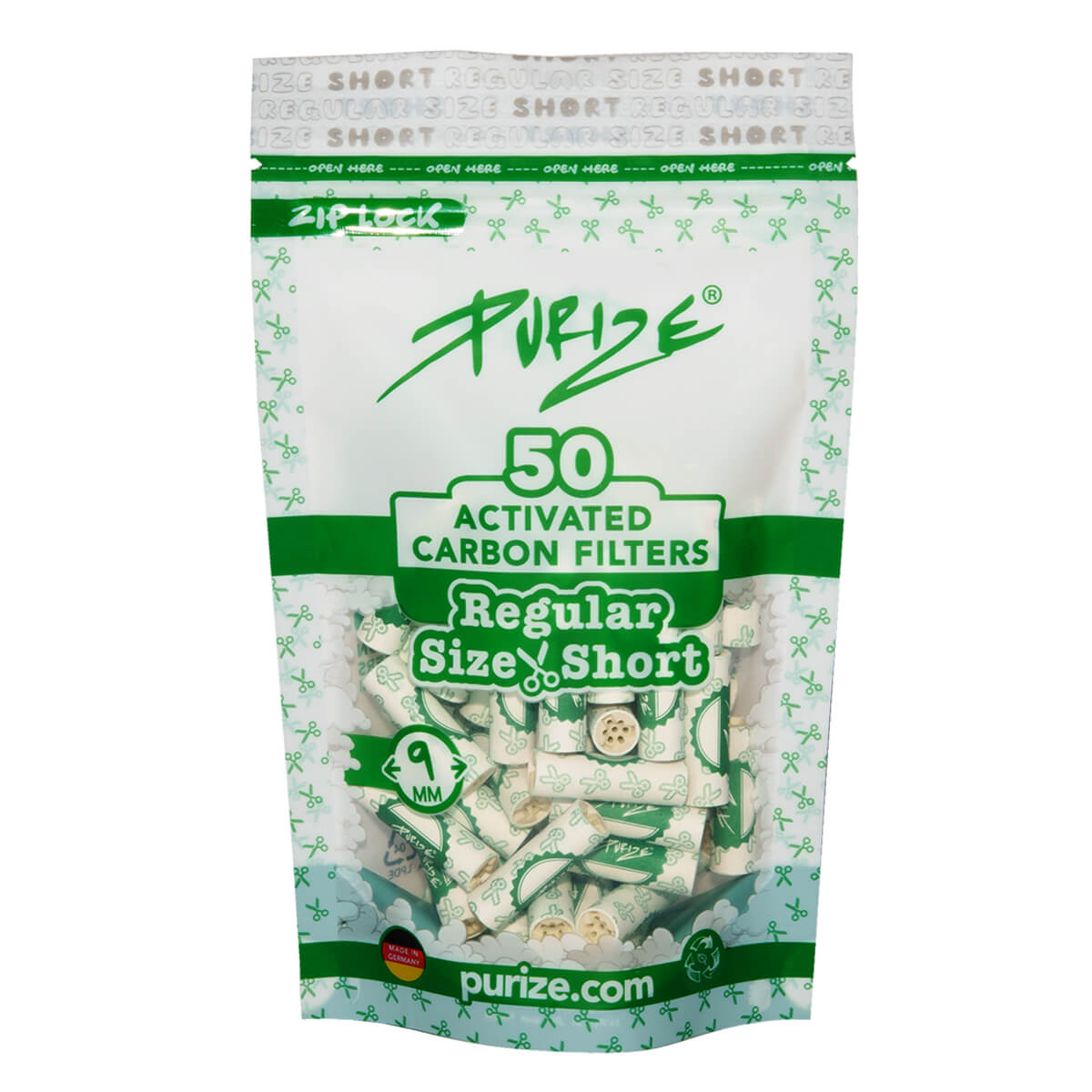 PURIZE Regular Short 9 mm — Bag of 50 Filters — White